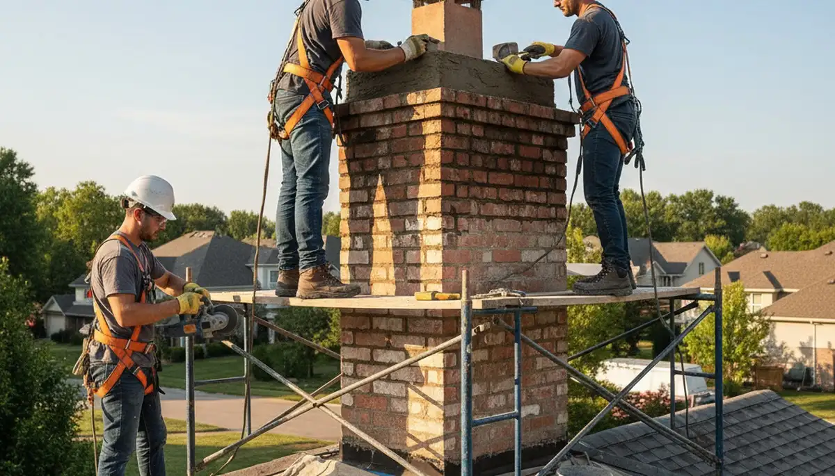 Tulsa, OK chimney repair on a home by FX Remodeling & Exteriors for cracks and mortar damage